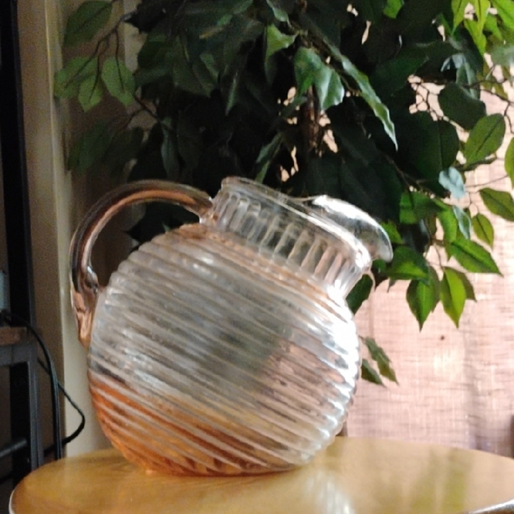 Vintage Anchor Docking Manhattan Depression Glass Pitcher with Pink Tint
